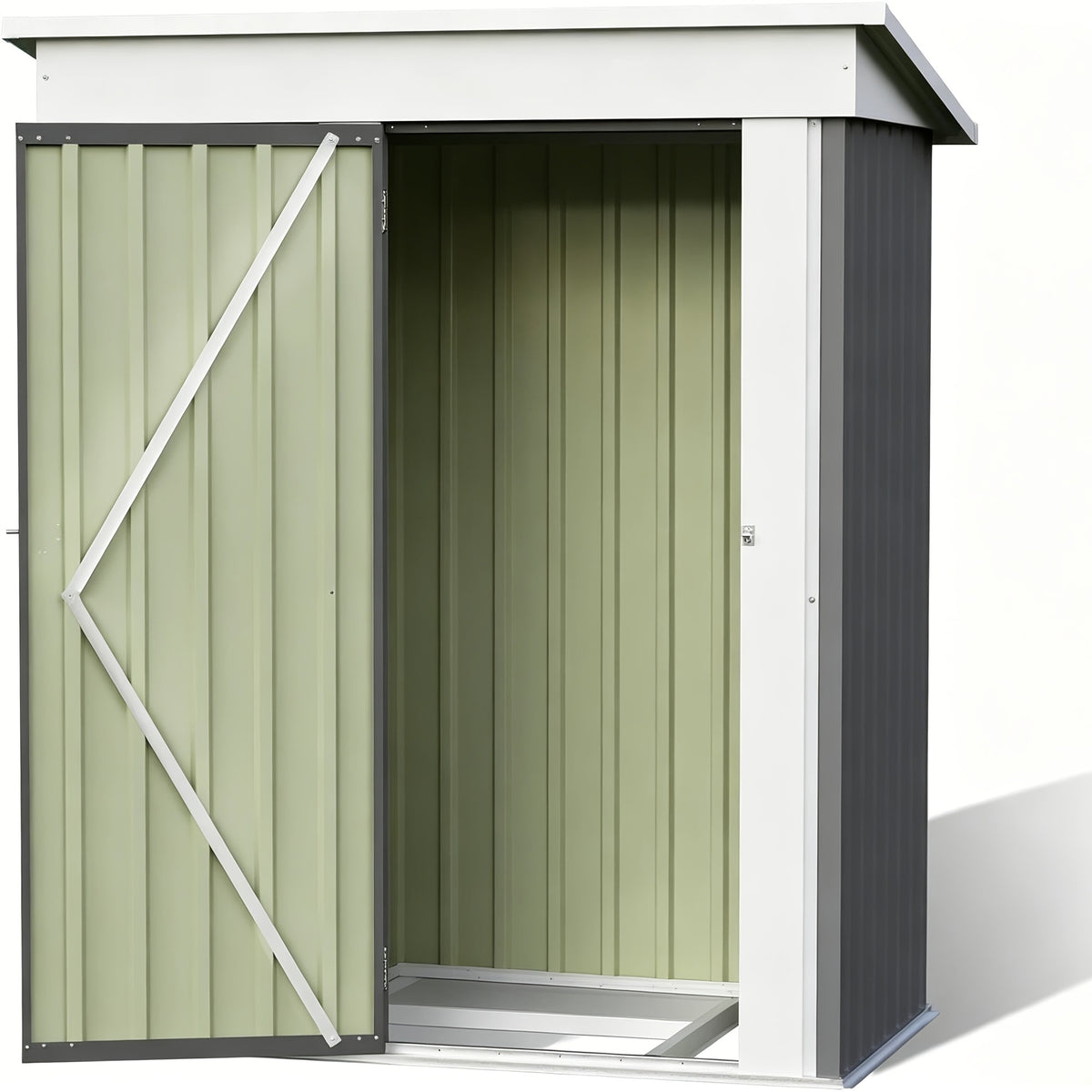 [Garden Storage Shed] GUNJI 5X3 FT And 6X4 FT And 8X6 FT Garden Storage Shed with Base Foundation, Heavy Duty Galvanized Steel Weatherproof Outdoor Tool Shed for Backyard Patio Lawn, Rust Resistant Lockable Door Tool House for Gardening Equipment Bike Sto