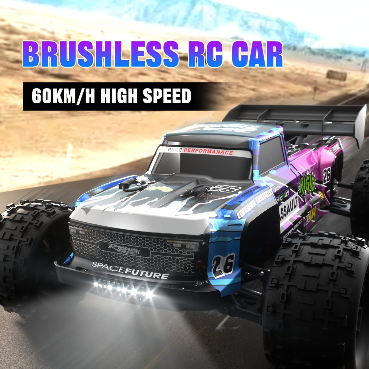 ZHUOYOU 1:12 Full Scale 4WD Brushless RC Car, All Terrain 60KM/H High Speed Off Road Truck, Alloy Chassis, 2.4Ghz, Supports Vehicles Racing Together, 3-Wire 17G Digital Servo, LED Light