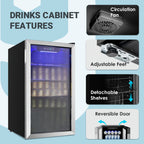 [126 Can Mini Fridge] Beverage Refrigerator Cooler, 126 Can Mini Fridge with Glass Door for Soda Beer Or Wine, Beverage Cooler for Home, Office, Bar with Adjustable Removable Shelves, Silvery
