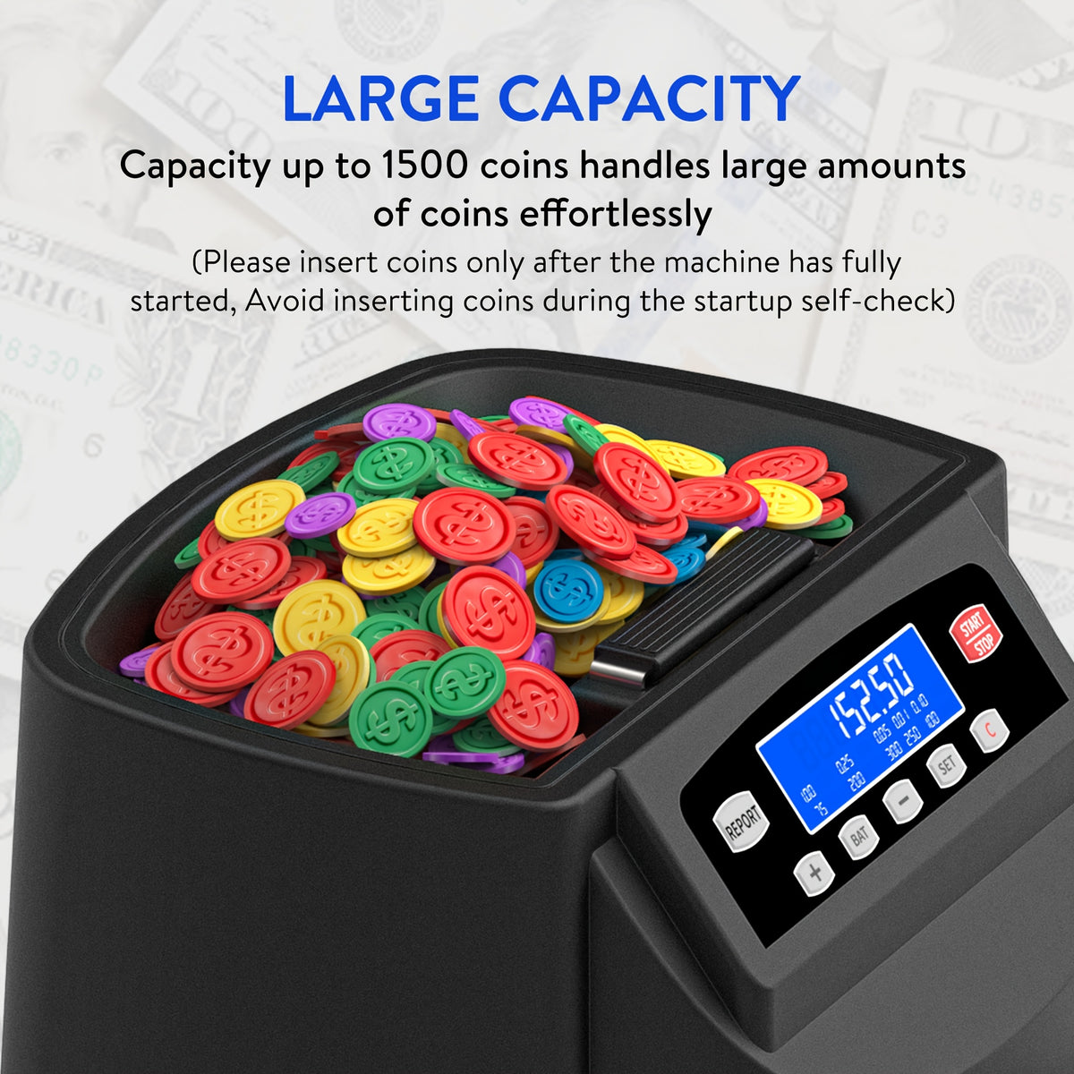Coin Counter Machine Sorter, Change and Wrapper Roller Counting Organizer, Sorts up to 300 Coins Per Minute, Automatically Sorts and Batches, Office Supplies