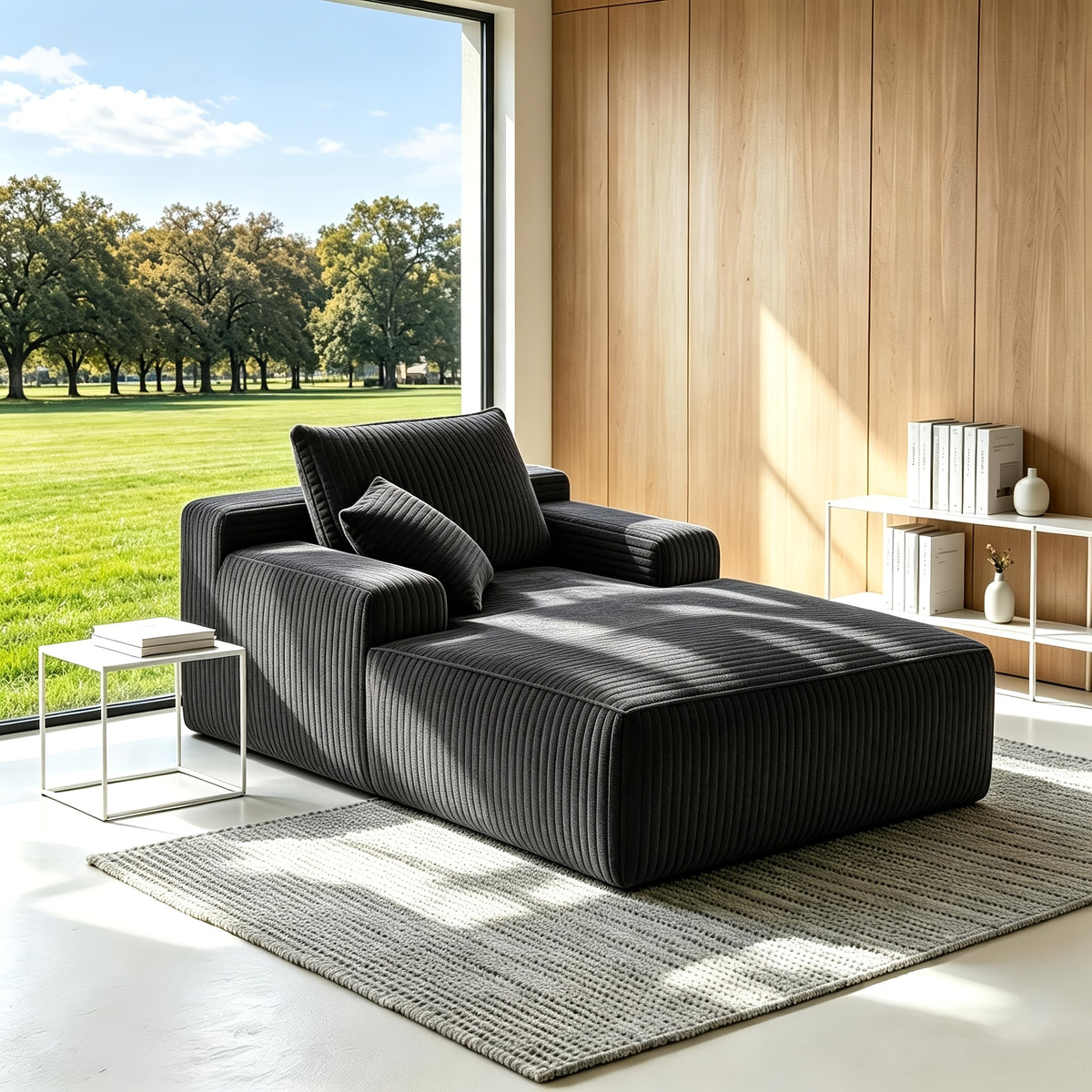 96" L-Shaped Sofa with Chaise, 65" Single Noble Consort Sofa Chair. Minimalist Compressed Boneless Sofa No Assembly Required, Modular Cloud Sectional Sofa for Living Room Bedroom, Right Facing Chaise, Plush Corduroy