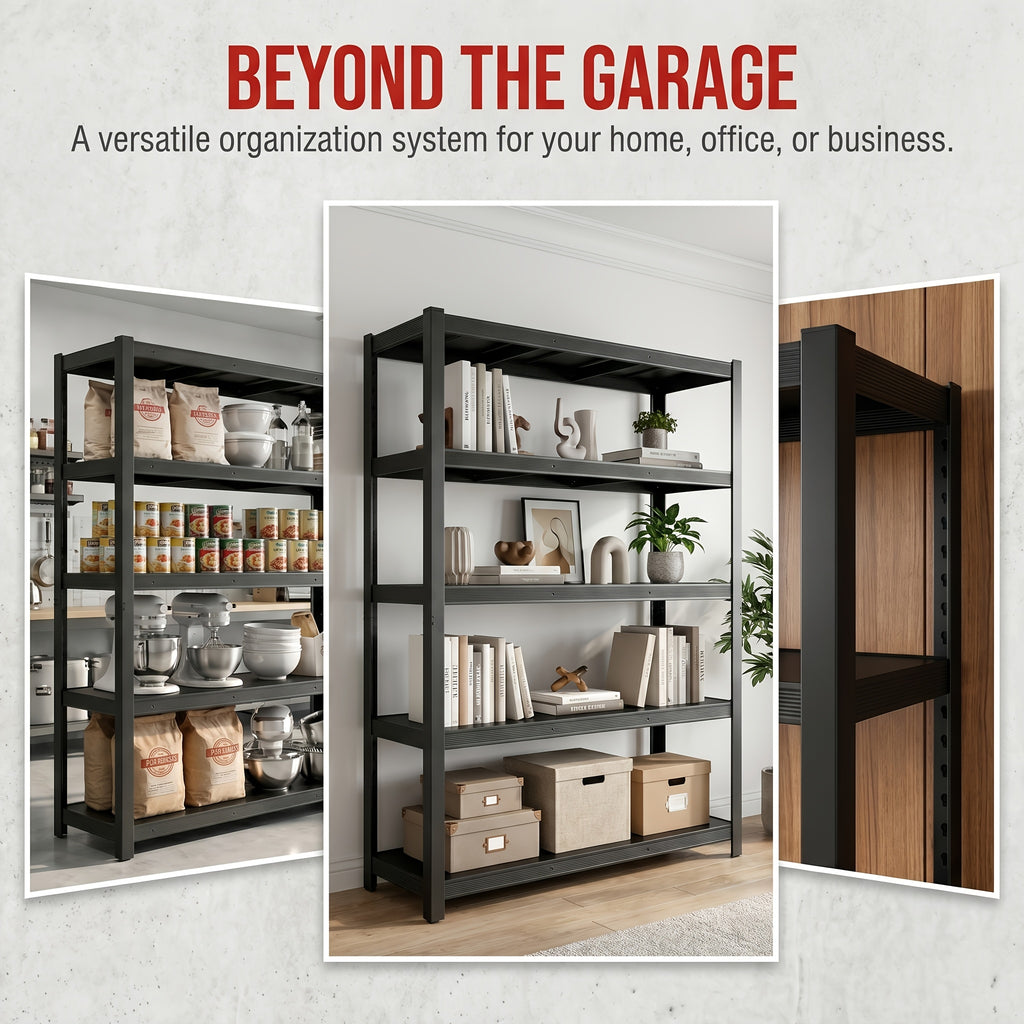 Heavy-Duty 5-Tier Metal for garage Storage Shelving, 55" W X 84" H X 24" D, Adjustable Storage Rack, 3000 LBS Load Capacity, Easy to Assemble. Ideal for Garages, Pantries, Closets Or Offices, Perfect for Garage Expansion, Multi-Purpose Storage Unit