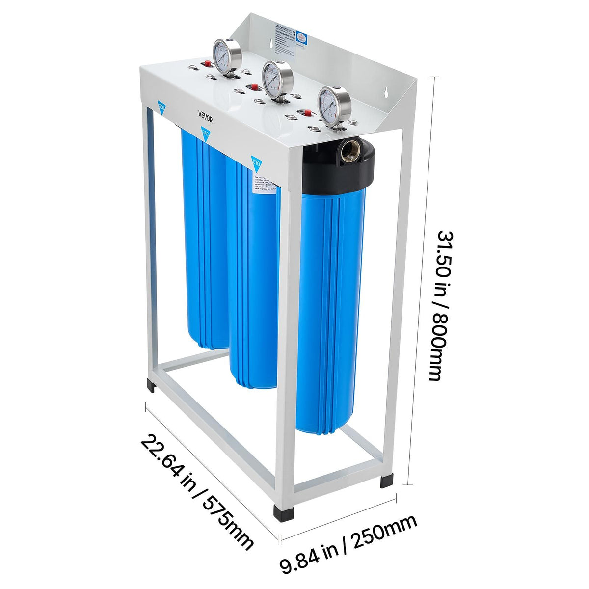 VEVOR 3-Stage Whole House Water Filter System 4.5"x20" GAC Reduce Chlorine Odor