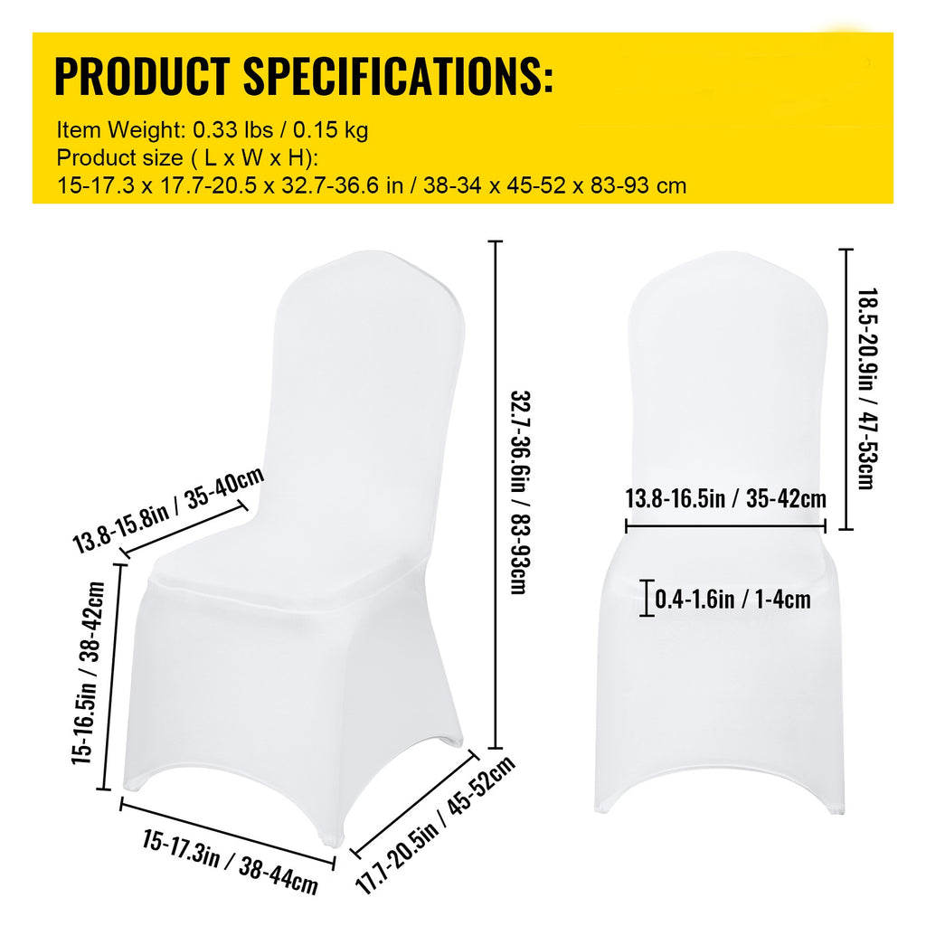 VEVOR White Chair Covers Polyester Spandex Chair Cover for Party Wedding Banque Chair Covers,100 Pcs, Arched-Front Chair Cover