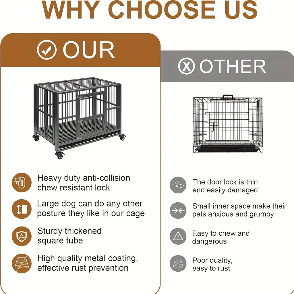 Polar Aurora Heavy Duty Dog Crate, Foldable Indestructible Dog Kennel, Escape Proof Extra Large Dog Cage With Lockable Wheels, High Anxiety Pet Playpen With Double Door For Indoor/Outdoor Use.
