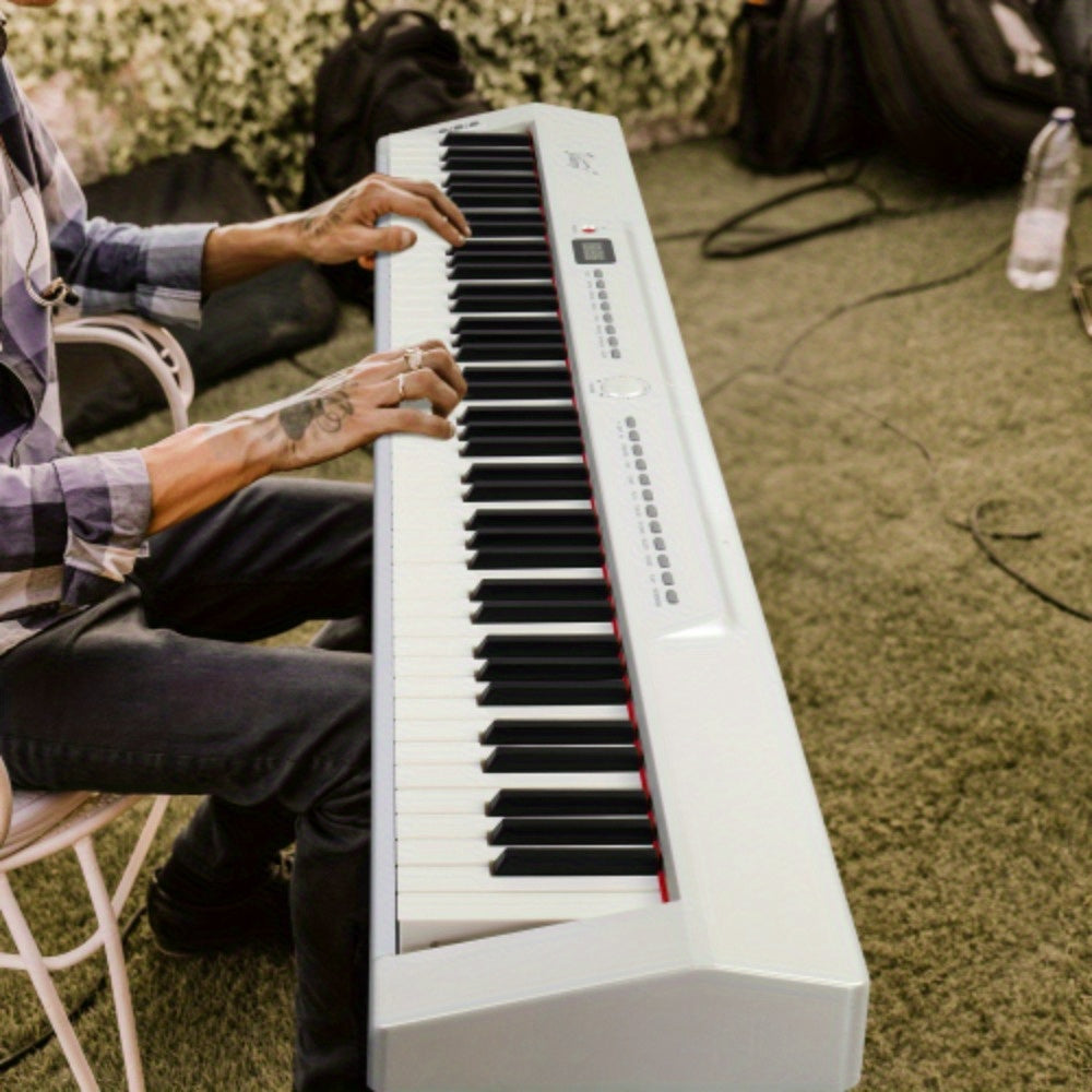 Weighted Digital Piano, 88-Key Semi-Weighted Keyboard in White with Dual-Tube X-Shape Stand
