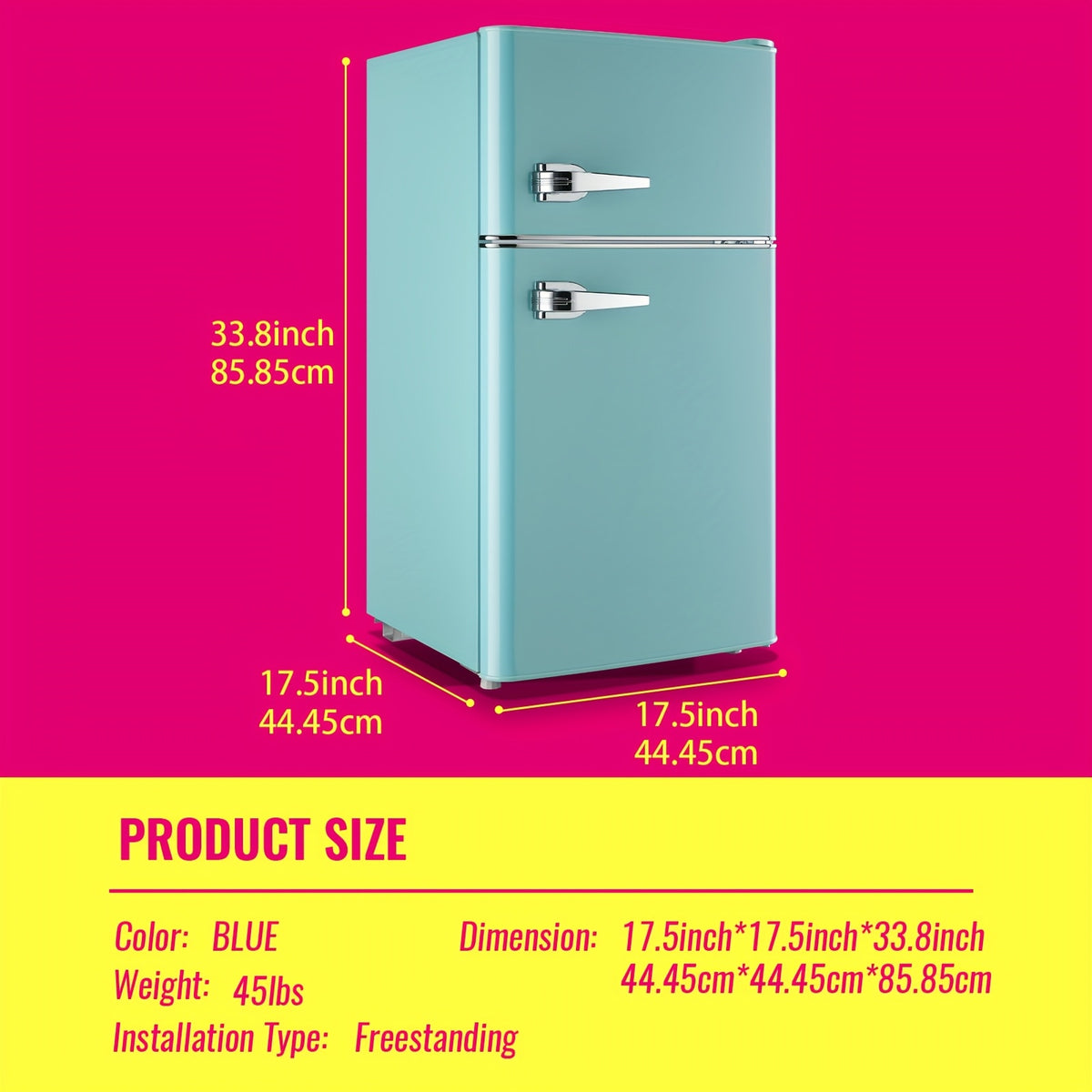 Retro Mini Fridge 3.5 Cu.Ft Refrigerator with Top Freezer Compact Fridge Apartment Size Refrigerator Dual Door Fridge with Handles Small Refrigerator for Home Office Dorm