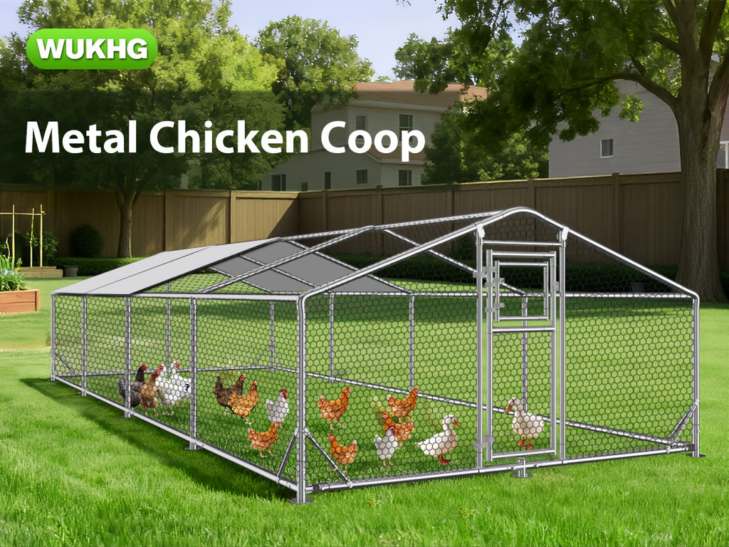 Large Metal Chicken Coop & Enclosure Kit, Featuring Climbing Perches, Wire Mesh Siding, And A Waterproof, UV-Resistant Canopy, Advanced Series Outdoor Walk-in Run, Suitable For Chickens, Ducks, Rabbits, And Dogs