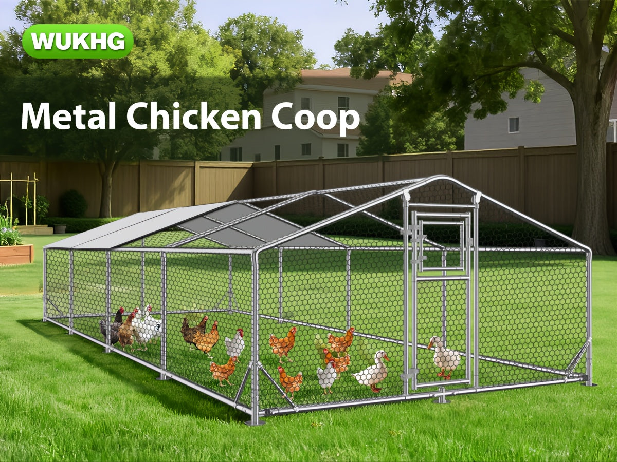 Large Metal Chicken Coop & Enclosure Kit, Featuring Climbing Perches, Wire Mesh Siding, And A Waterproof, UV-Resistant Canopy, Advanced Series Outdoor Walk-in Run, Suitable For Chickens, Ducks, Rabbits, And Dogs