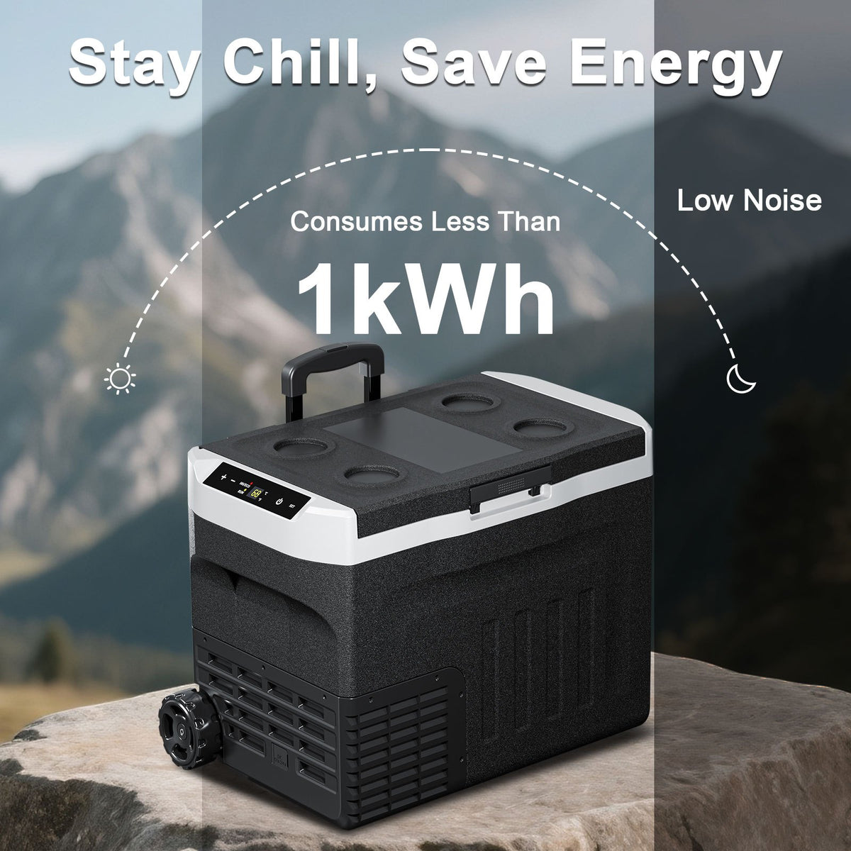 [Portable for Camping] Upgraded 33 QT Portable Compressor Car Fridge Freezer, 15Min Cool to -4°F, ECO Energy-Save & MAX Fast-Cool Modes, AC/DC 2 Charging, 3-Level Battery Guard, LED Screen & Cup Holders, Portable for Camping RV Home
