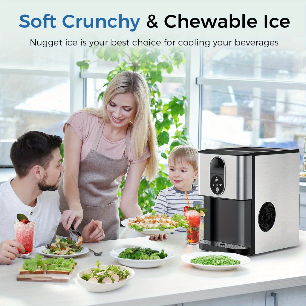 Self Dispensing Nugget Ice Maker Countertop, 46LB Per Day Automatic Chewable Ice, 44lbs/ 24H Nugget Ice Machine, for Home/ Party/ RV/ Camping