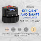 Coin Counter Machine Sorter, Change and Wrapper Roller Counting Organizer, Sorts up to 300 Coins Per Minute, Automatically Sorts and Batches, Office Supplies