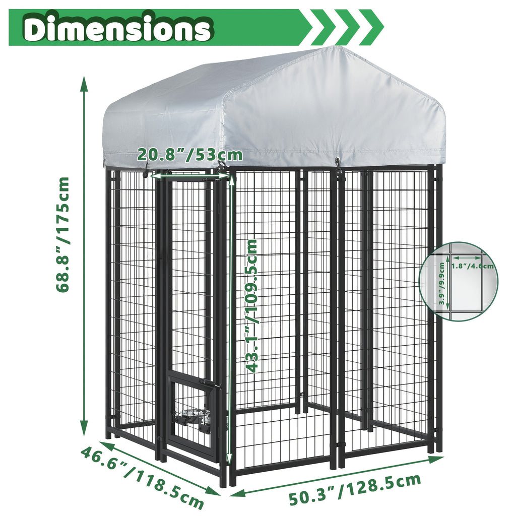 Outdoor Dog Kennel for Large Dogs, Heavy-duty Welded Wire Steel Dog Playpen Fence with Secure Lock, Rotating Dog Bow, Pet Run with UV-Resistant
