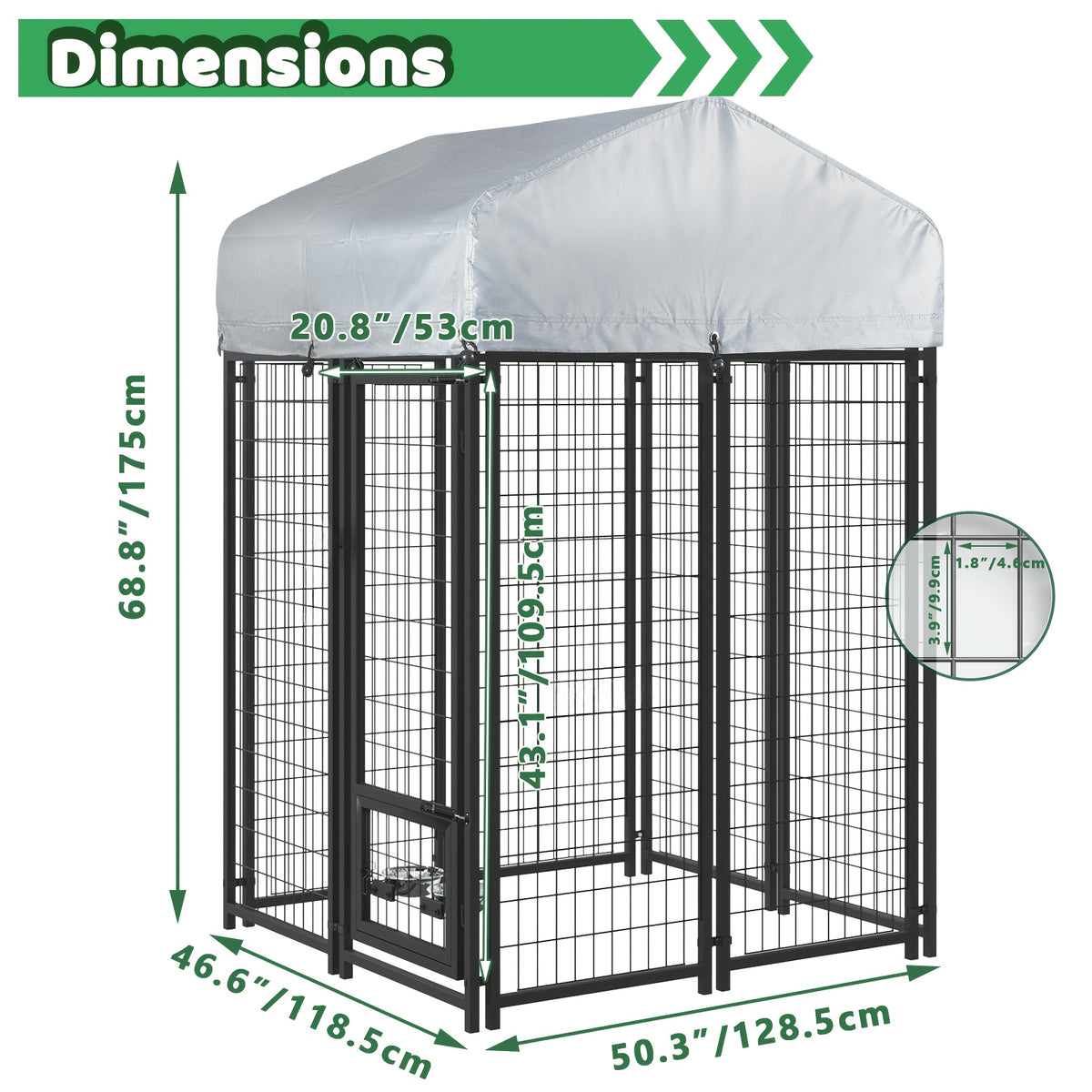 Outdoor Dog Kennel for Large Dogs, Heavy-duty Welded Wire Steel Dog Playpen Fence with Secure Lock, Rotating Dog Bow, Pet Run with UV-Resistant