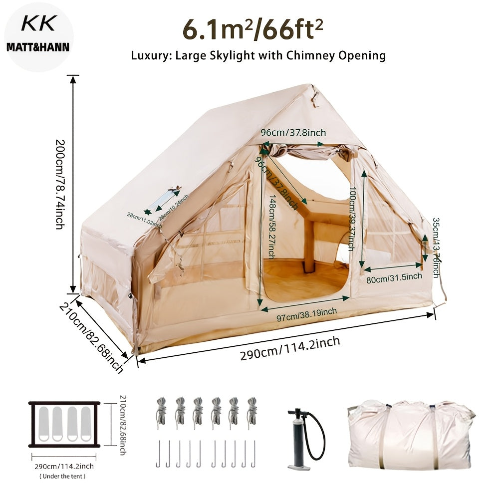 Spacious Luxury Quick-Setup Inflatable Lightweight Glamping Tent, High-Quality High Quality; All-Weather and All-Season Use, Specifically Designed for Sophisticated Camping Enthusiasts, Suitable for Family and Friends' Camping Trips