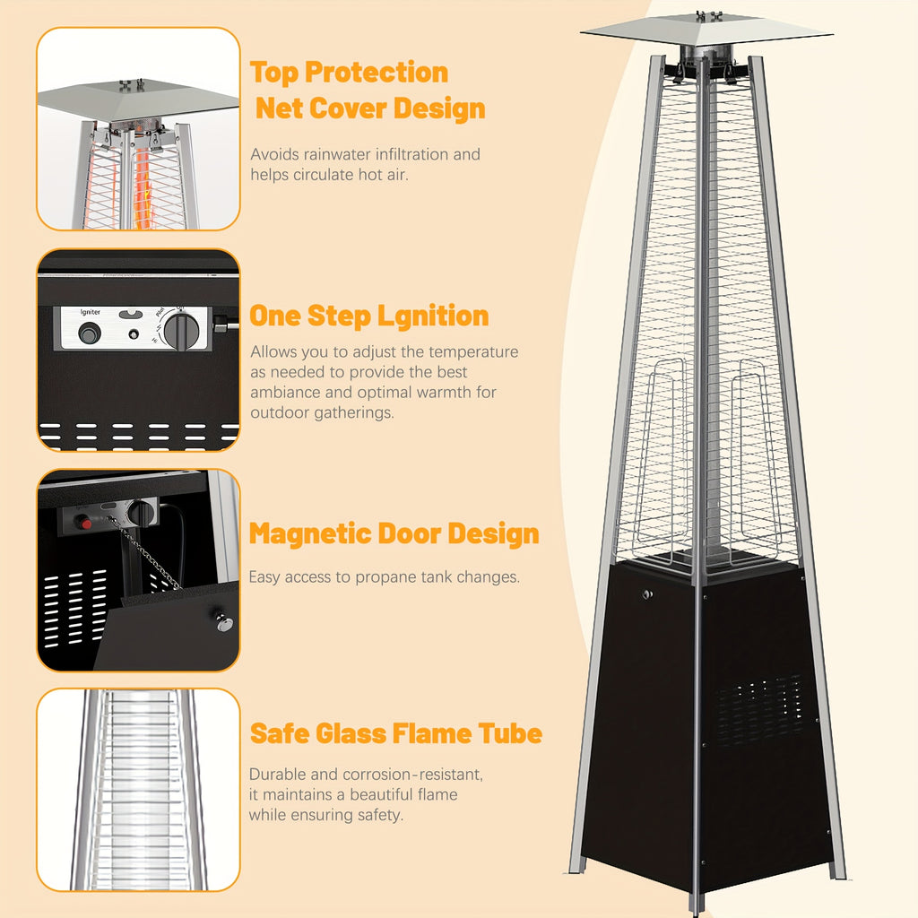 Patio Heater, 2in 1Patio Propane Heater 48, 000 Btu Patio Outdoor Heater, Quartz Glass Tube Propane Heater with Cover And Gloves, Wheels And Ground Nail