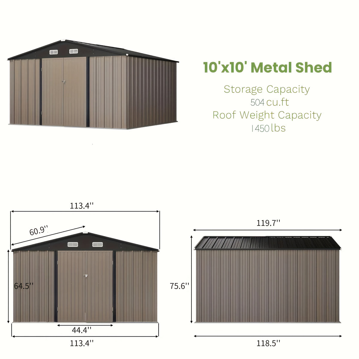 GUNJI 10 X10ft & 8 X 6ft 6 X 4ft & 5 X 3ft Storage Shed with Floor Frame, Metal Tools Shed with Design Of Lockable Doors, Utility And Tool Holder for Garden, Workshop, Backyard, Can Hold Various Tools