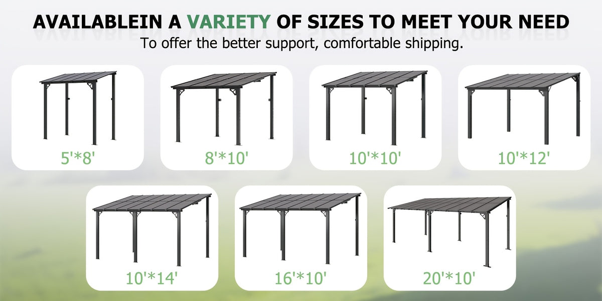 Outdoor Gazebo & Pergola Set - Hard Top Lean-to Wall Mounted Aluminum Alloy Awning With Canopy Roof, Outdoor All-Weather Cover For Patio, Backyard, Deck, Shade & Rain Protection(Multi-size Selection)
