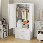 71" Metal Armoire with 2 Doors, Hanging Rod, 2 Drawers And Adjustable Shelf - Clothing Storage Cabinet for Bedroom, Gym, Cloak Room