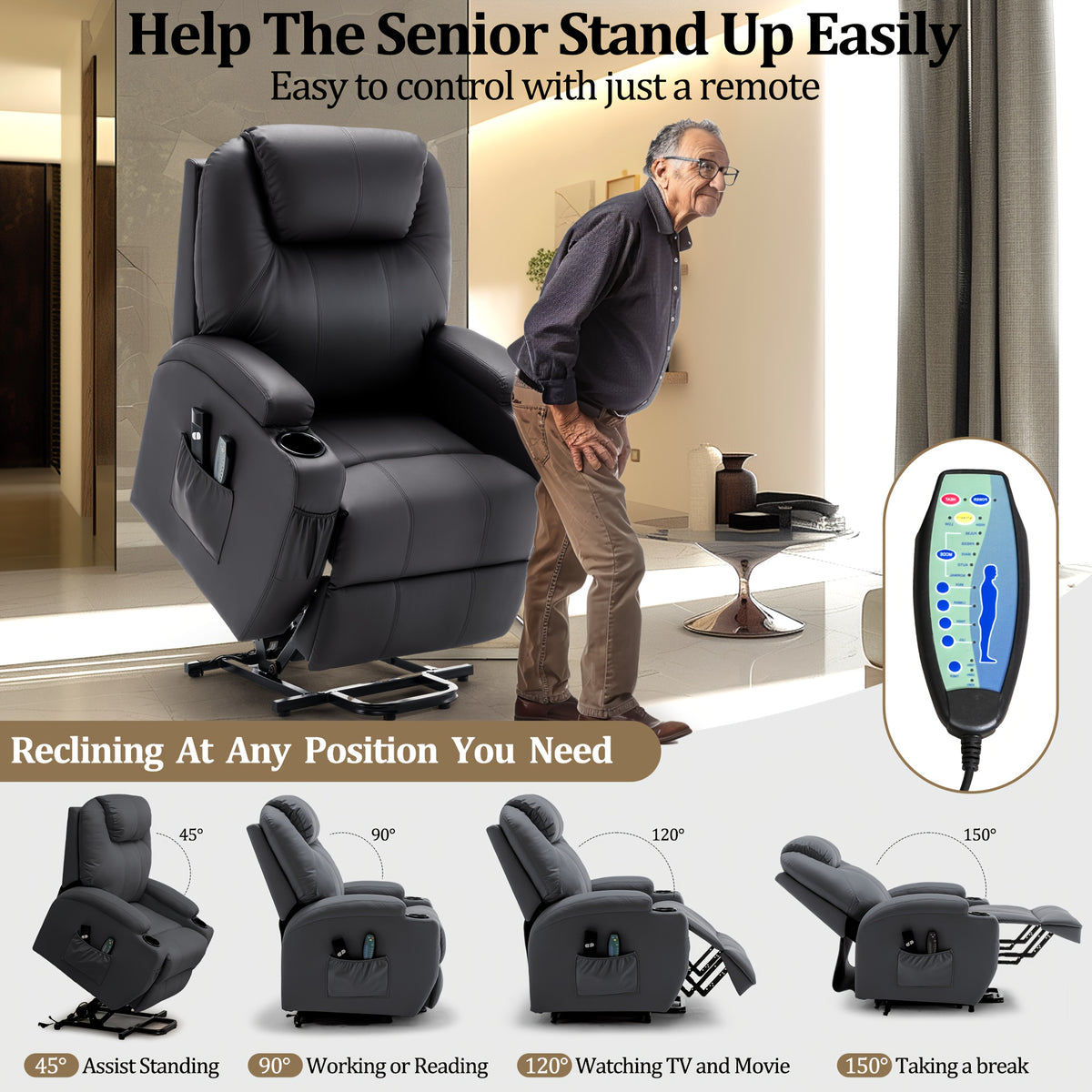 A Special Massage Chair for Personal Care And Home Use, Massage Chair Clearance Deal, Power Lift Recliner Chair, The Electric Chair Features Massage And Heating Functions, Comes with A Remote Control And Cup Holder, Holiday Gift