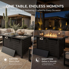 40 44in 50000 BTU Propane Fire Pit Outdoor - Rectangular Steel Gas Fire Table with Lid | Waterproof Cover Metal Black Firepit for Patio, Backyard, Deck (Black/Brown)
