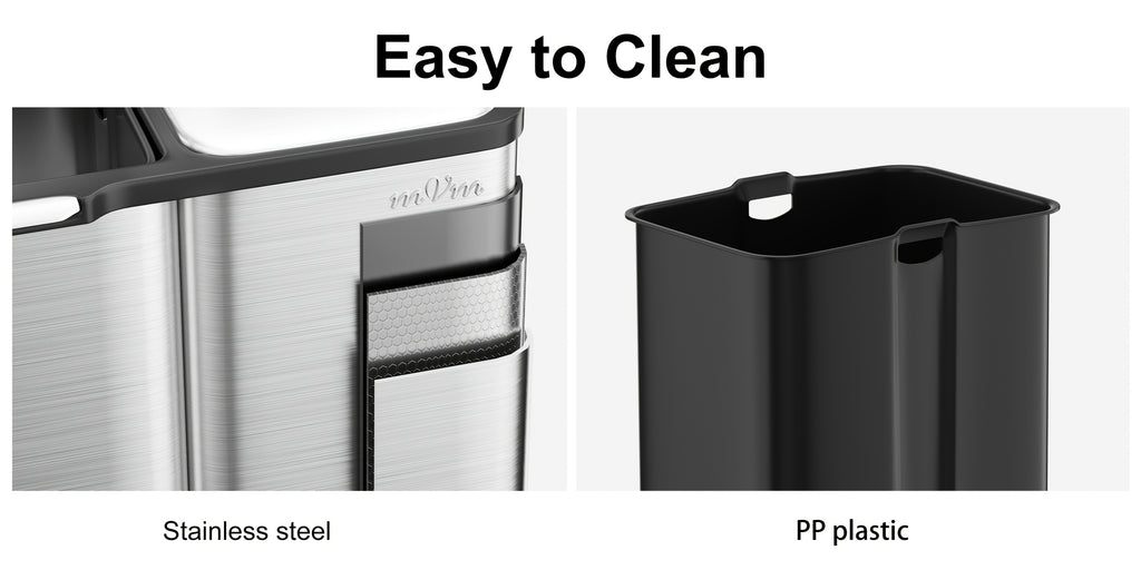 16 Gallon/60L Heavy-Duty Stainless Steel 3-Compartment Trash Can with Dual-Action Pedal & Hands-Free Operation, Odor-Proof Wet/Dry Separation System, Silent Close Lid, Removable Bins - Commercial/Residential Kitchen/Office Waste Disposal