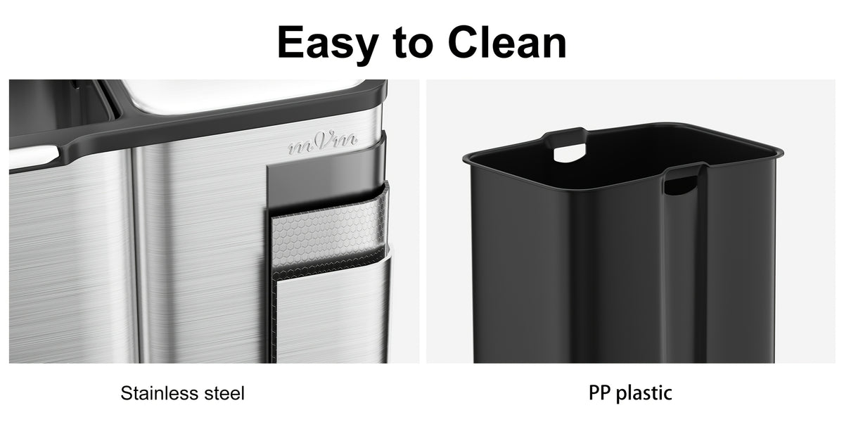 16 Gallon/60L Heavy-Duty Stainless Steel 3-Compartment Trash Can with Dual-Action Pedal & Hands-Free Operation, Odor-Proof Wet/Dry Separation System, Silent Close Lid, Removable Bins - Commercial/Residential Kitchen/Office Waste Disposal