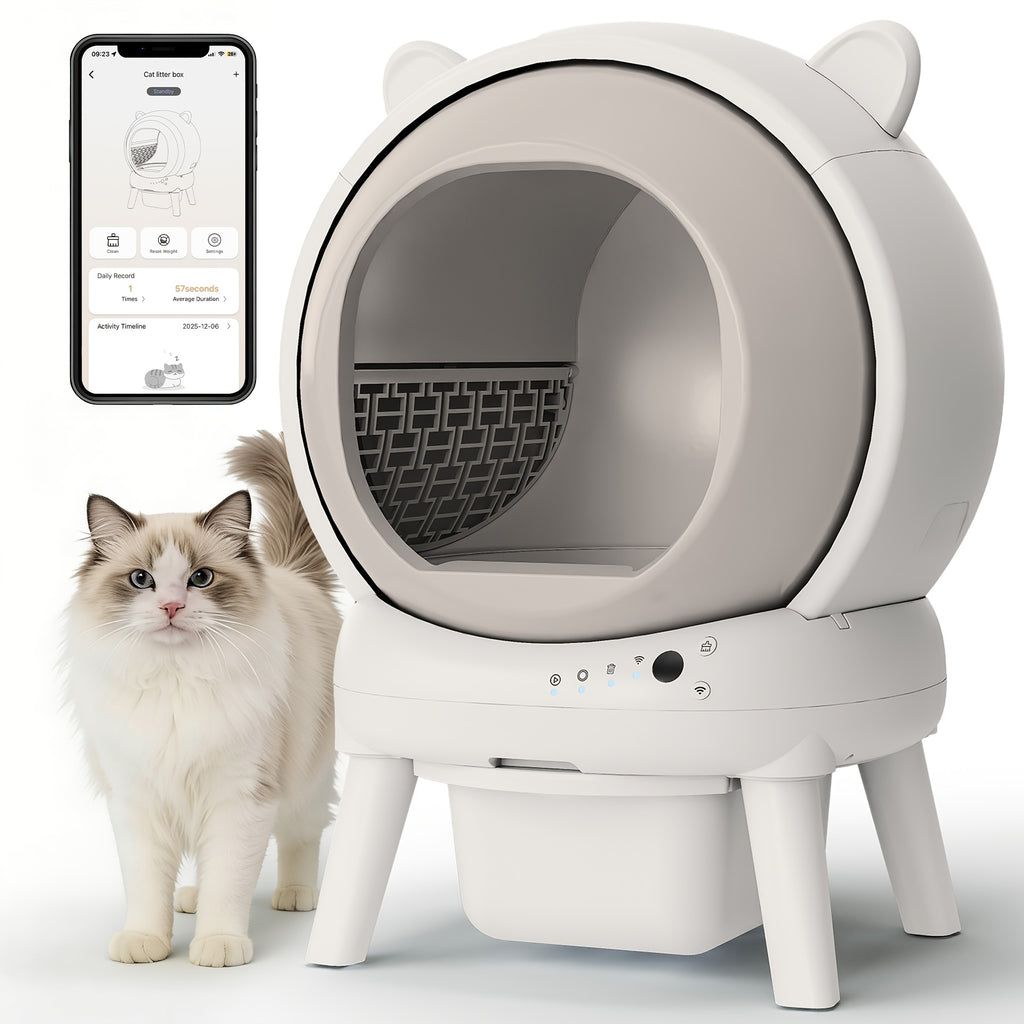 18.49gal Self Cleaning Litter Box, Automatic Cat Litter Box for Multi Cats, Auto Litter Box Robot with APP Control, Dual Safety Sensors, Odor Control&Low Noise, Cat Ears Design, Without Battery