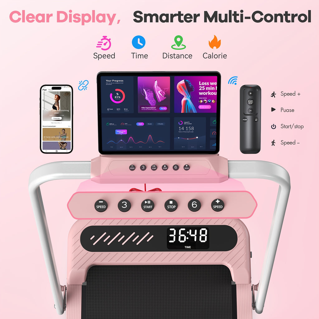 Folding Treadmill With 10% Incline, 4 In 1 Treadmills For Home & Office, Portable Compact Treadmills, 3.0 HP Under Desk Treadmill, Remote Control, LED Display, No Assembly, Without Battery