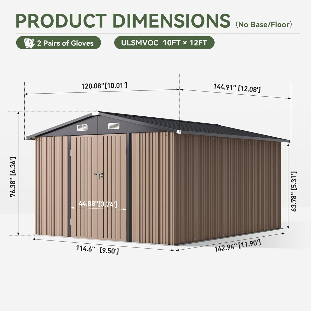[Outdoor Storage Shed] ULSMVOC 10X12/10X8/8X6/6X4 FT Outdoor Storage Shed With Floor - Metal Garden Shed With Lockable Door And Sloped Roof For Garden, Backyard, Patio, And Backyard Brown