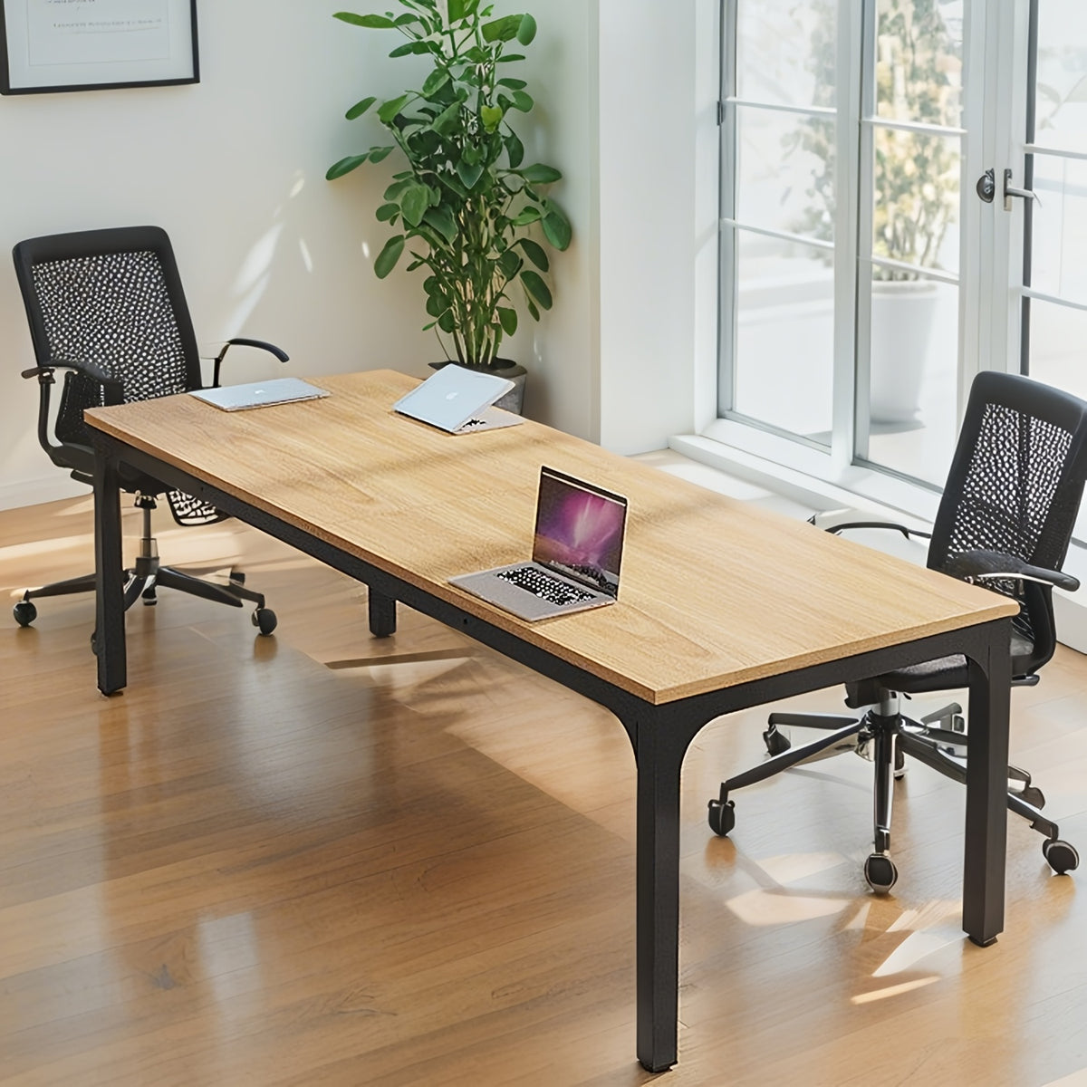 Executive Office Desk for Two Users, 79-Inch Rectangular Workstation with Adjustable Foot Pads
