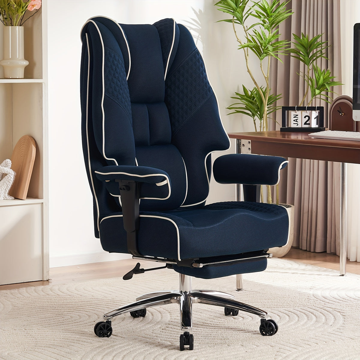 [PU Leather Executive Chair] Efomao Desk Office Chair 400LBS, Big And Tall Office Chair, PU Leather Computer Chair, Executive Office Chair With Leg Rest And Lumbar Support