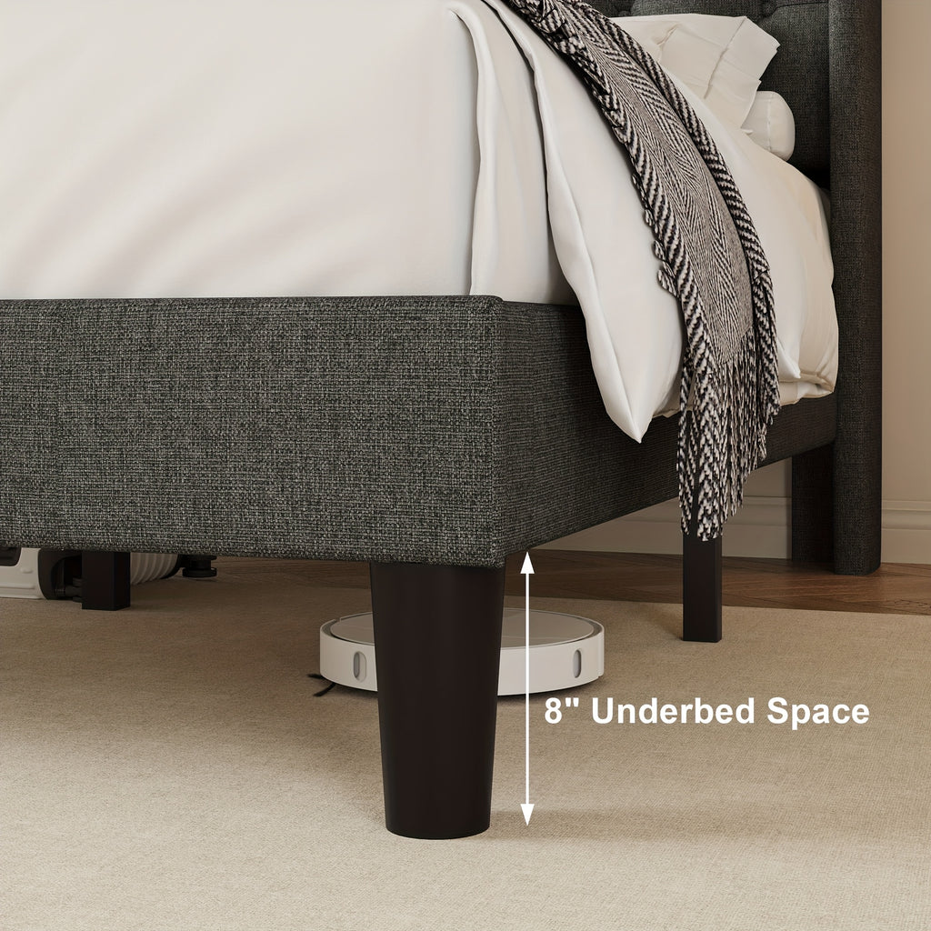 Valnase Modern Style Platform Bed Frame with 24"H Button Tufted Headboard, Solid Wood Slats Support, Artistic Legs Design - Dark Grey/Light Grey/Black Linen & White Velvet Options, Bed Frame for Home Bedroom