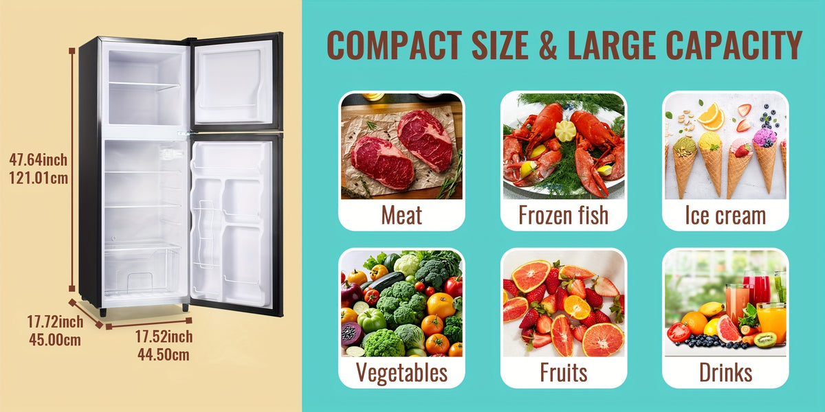 Mini Refrigerator with Separate Freezer and 7-Level Thermostat — WANAI Black, 3.5 or 4.5 Cu. Ft.