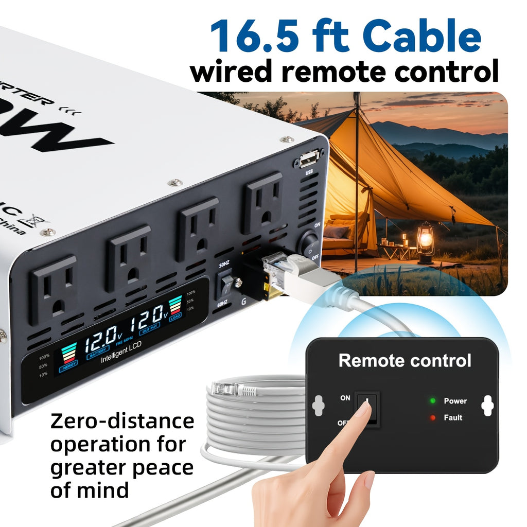 LVYUAN Power Inverter, 10, 000 W (Peak), 12V DC to 110V/120V AC Converter, Suitable for Homes, Rvs, Boats, Off-Grid Solar Systems, And Vehicles. Features USB Charging Ports, 4 AC Power Outlets, Dual USB Ports, an LCD Display, And A Remote Control