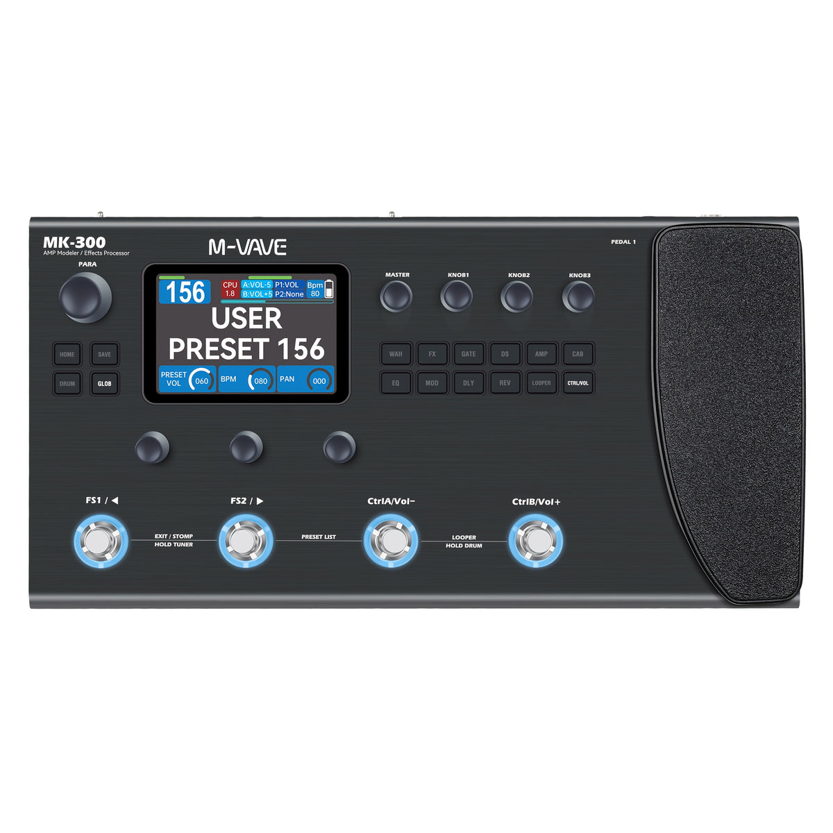 Guitar Multi-Effects Processor — M-VAVE MK-300 for Electric Guitar and Bass with Drum Backing and Amp Emulation