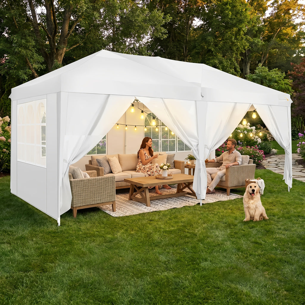 10X20Ft Heavy Duty Canopy, Pop-Up Design with 6 Side Walls, Suitable for Party Events Weddings, Roller Pack, Upgraded Thickened Hexagonal Legs