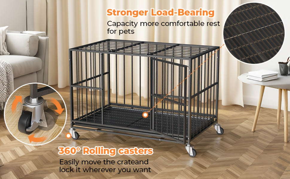 Large Indoor Dog Crate with Wheels, Removable Door Panel, Indoor Kennel, Easy to Clean, Removable Tray, Extra-large Dog Crate Suitable for Large And Medium-sized Dogs