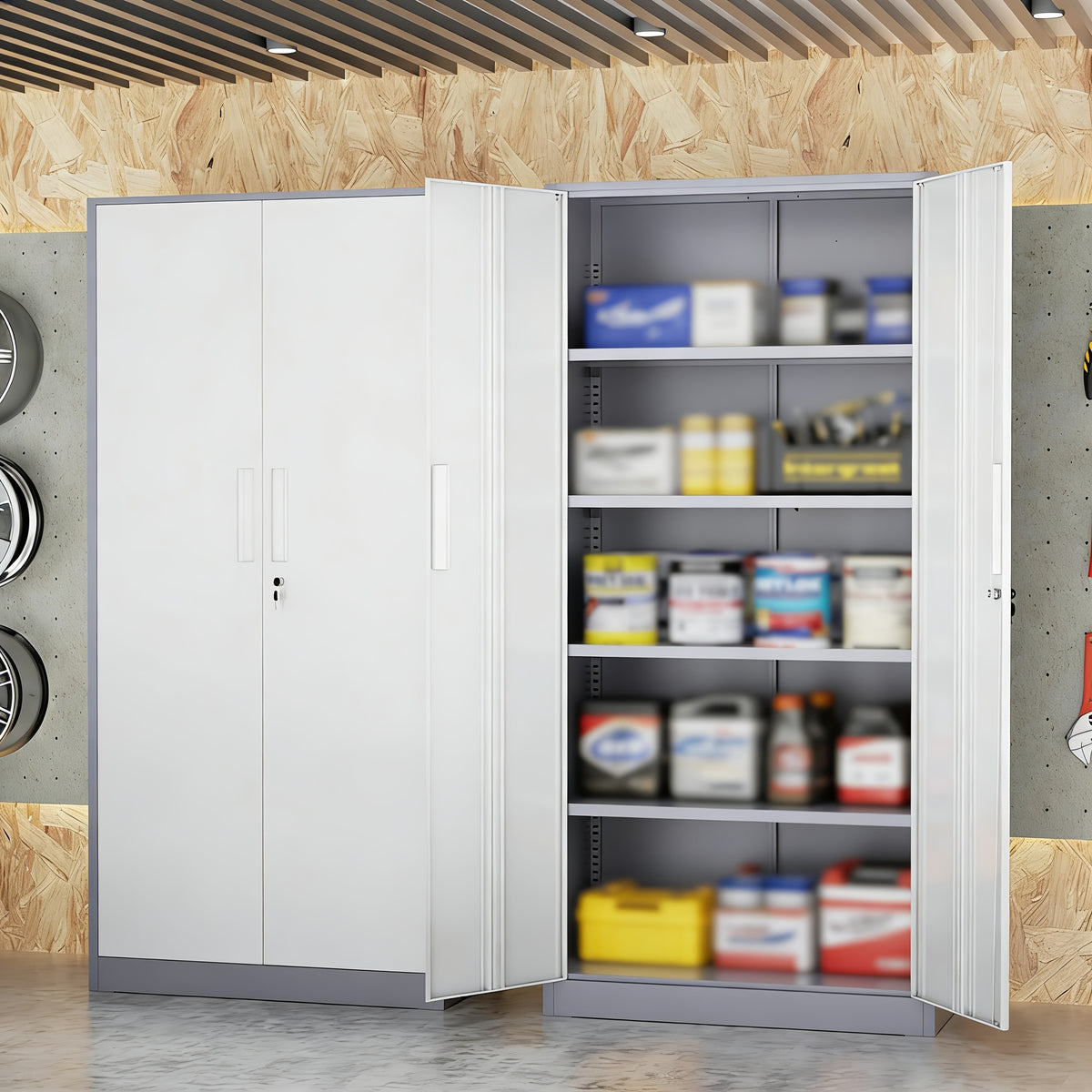 Lockable Metal Storage Cabinet |72-Inch Black for Garage Storage Cabinet with 2 Doors And 4 Shelves, Suitable for Garages, Basements, And Repair Shops
