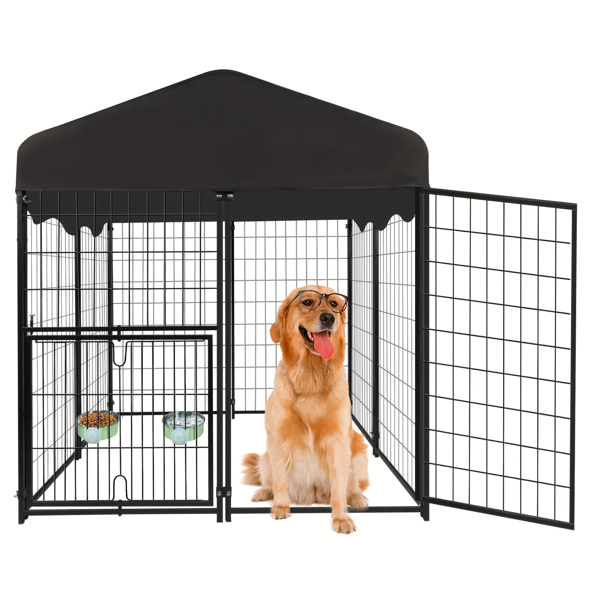 6.2'X4'X4.5' Outdoor Dog Kennel W/ Roof - Heavy Duty Welded Wire Enclosure, Uv/ Cover, Escape-Proof Lock, Easy Access Door & Built-In Bowl for Dogs, Cats, Chickens, Ducks - Backyard, Patio Use