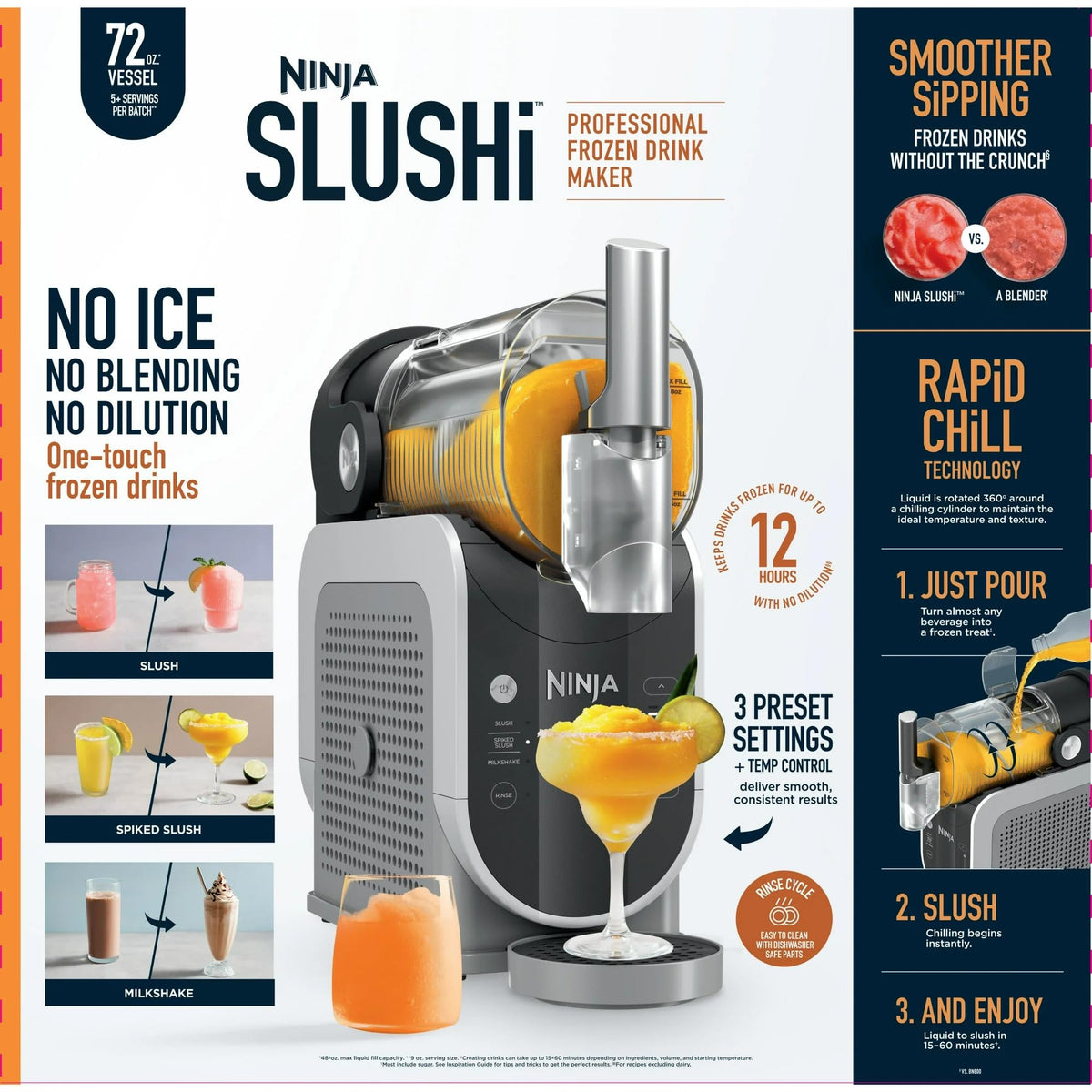 Frozen Drink & Slushie Machine Ninja FS300 SLUSHi 72oz Refurbished Arctic Blue and Gray Edition