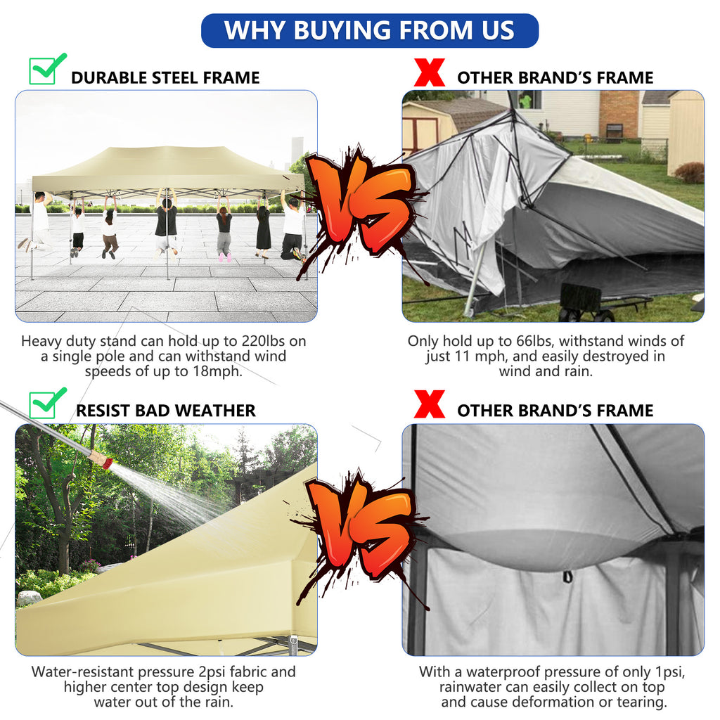 10x20 Pop Up Canopy Tent, Heavy Duty Canopy with 6 sidewalls, Easy Up Commercial Outdoor Canopy, Wedding Party Tents for Parties, All Season Wind & Waterproof Gazebo with Roller Bag, Pop Up Canopy for Wedding, Commercial Areas, Playgrounds, etc