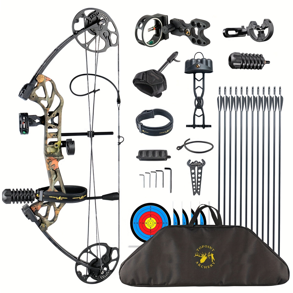 2026 Upgraded Version | A Hunter's First Bow | Ready to Shoot Out of Box - GRwolf Compound Bow Set for Adults, 19-31" Draw Length 19-70 Lbs Draw Weight, 320 FPS Speed, Full Accessories Kit, No Bow Press Needed, Right Hand Compound Hunting Bow