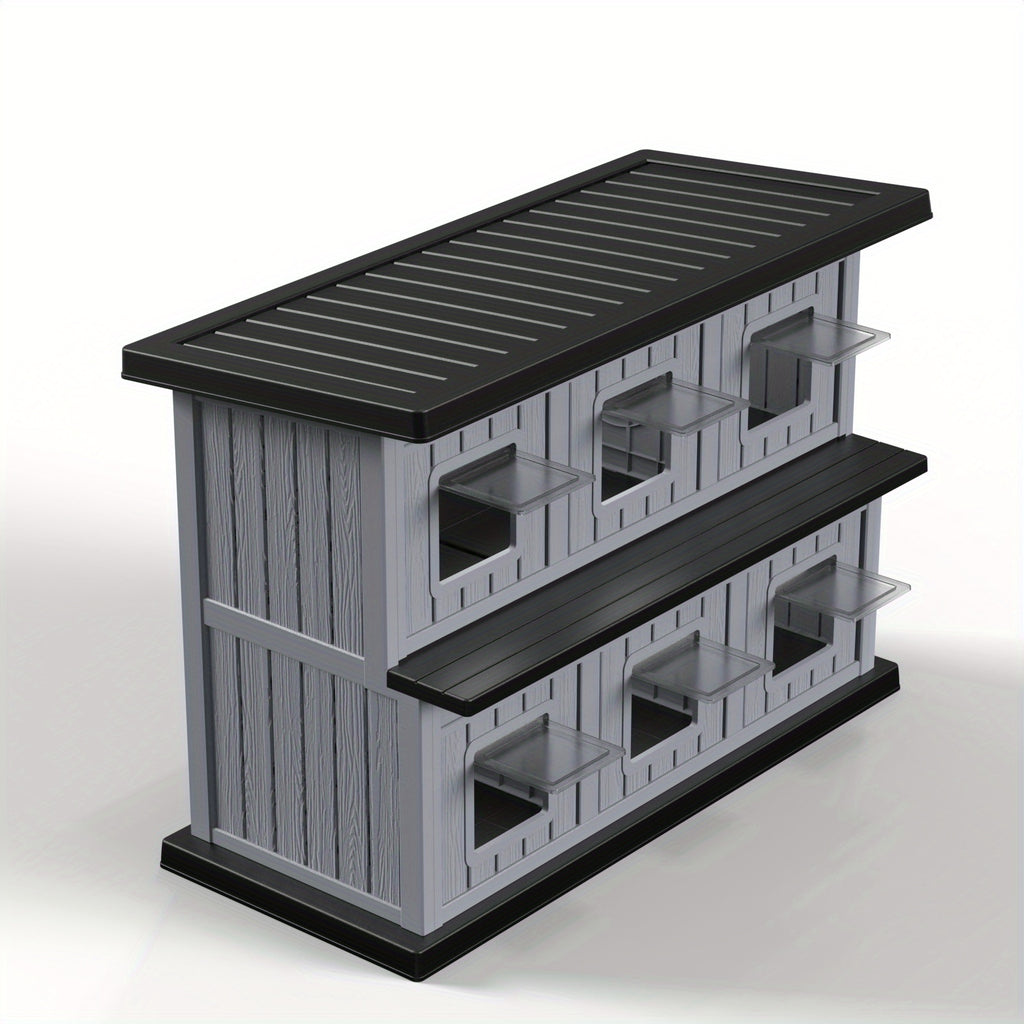Double-Layer Stray Cat House - 2-Story Outdoor/ Cat Shelter with Large Cozy Space, Multiple Small Windows for Ventilation, Easy Assembly Solid Structure, Gray-Black for stray & feral cats (No Required)