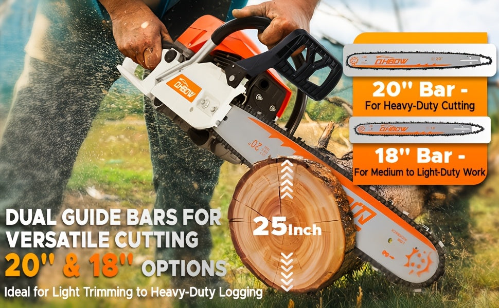 58Cc 2-Stroke Gasoline Chainsaw, Featuring Dual Quick-Switch Bars of 20 Inches And 18 Inches, a Portable Cordless Gasoline Chain Saw Ideal for Felling Trees, Cutting Firewood, Processing Wood, And Trimming Trees