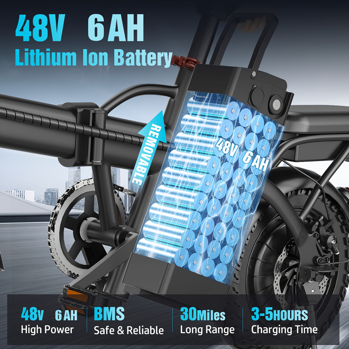 14-Inch Lightweight Folding Electric Bike, 500W Motor, 19.9 MPH Max Speed, 48V 6Ah Removable Battery, Portable Compact E-Bike for Adults, Urban Commuting