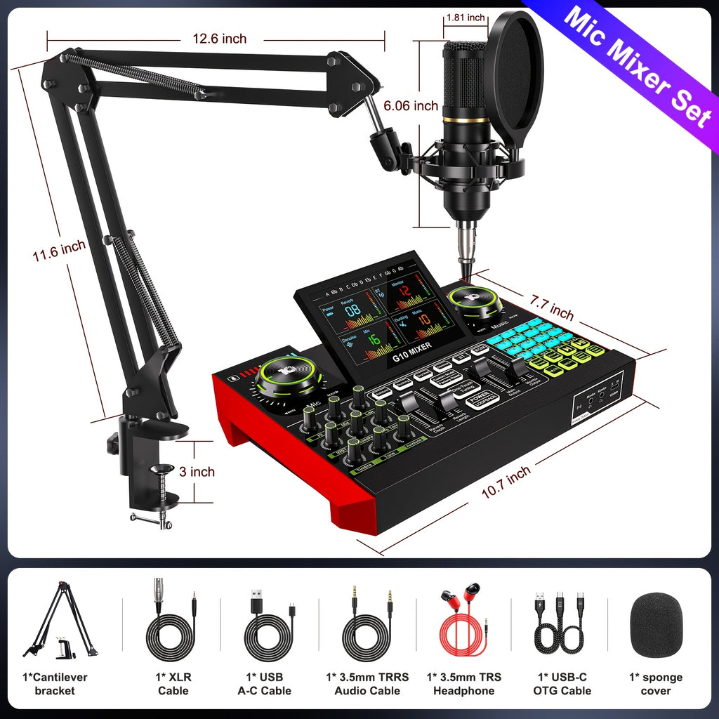 Tenlamp G10 BM800 Mic Mixer Set Podcast Influencer KOL Singing Gaming DJ Mixing Station Controller Equipment Studio Professional Recording Electronic Music Mixer Power Karaoke Machine Available Dynamic Condenser Wired Microphone Portable Microfono