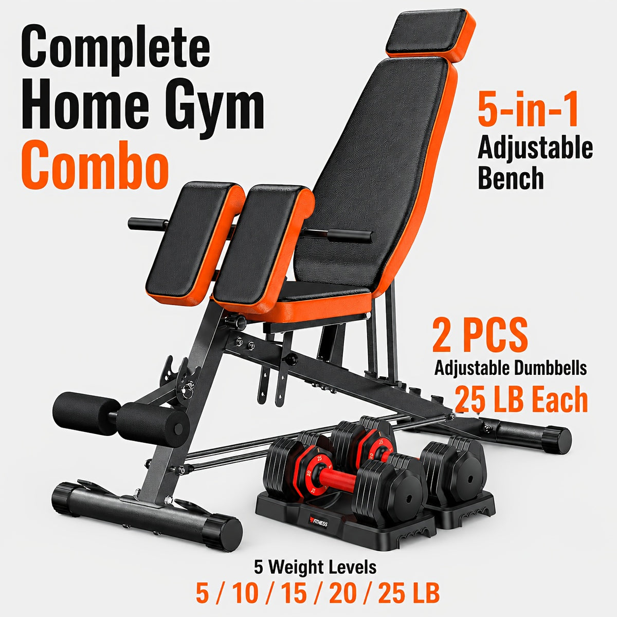 Home Gym Weight Bench, 5-In-1 Adjustable Workout Bench for Abs, Back, Glutes And Core Training, Heavy Duty 1000LBS Capacity