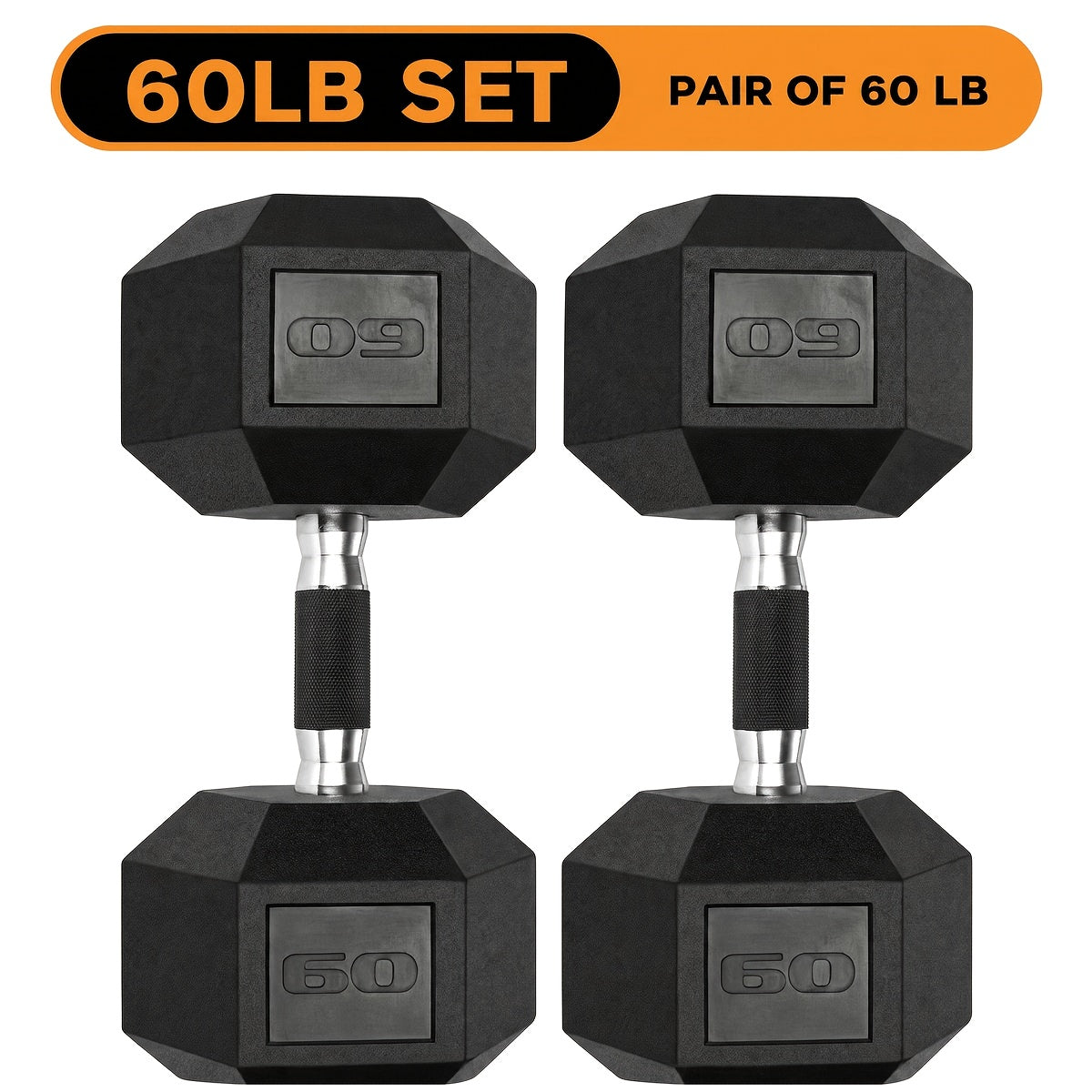 2pcs 60lb/65lb/70lb/75lb Hexagon Rubber Coated Cast Iron Dumbbells, Anti-Slip Grip, Rubber Grip Dumbbells, Rubber Coated Cast Iron