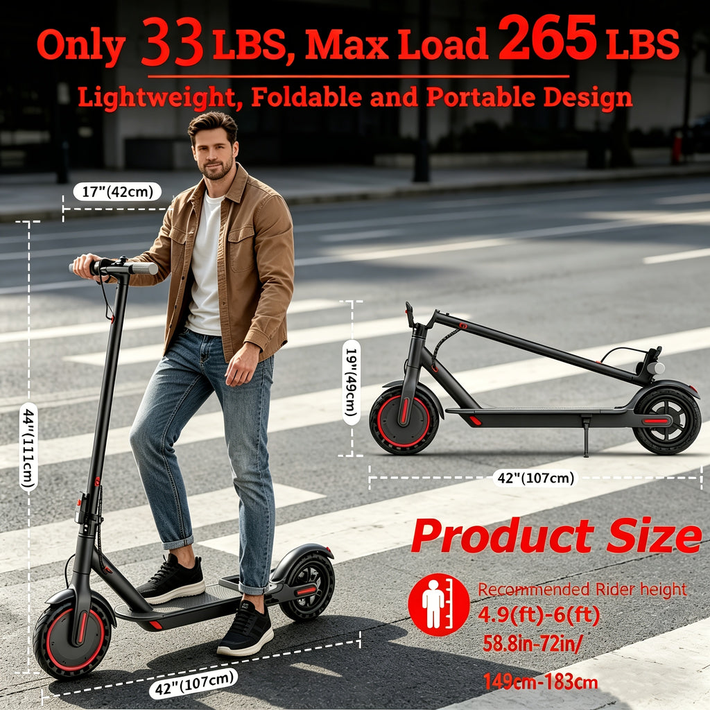 Smart APP Controlled Adult Foldable E-Scooter, 350W Motor, Long Range, 8.5" Anti-Slip Solid Tires, Clear LCD Dashboard, 3 Speed Settings, Dual Brakes, LED Front & Rear Lights, Built-in Bell, Durable Aluminum Alloy Frame, 265 LBS Weight Capacity